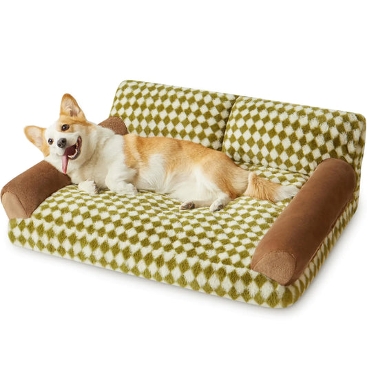 Dog Couch Bed & Cat Couch  (Green&White)